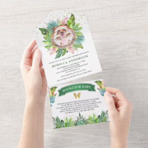 Ländliche Tropen-Jungle Süße Igel-Baby-Party All In One Einladung