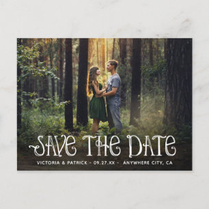 Ländliche Typografie Foto Hochzeit Termin merken Ankündigungspostkarte