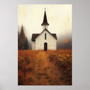 Ländliche verlassene Kirchenmalerei Poster