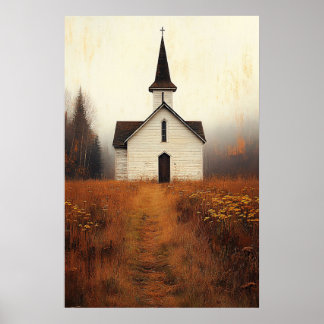 Ländliche verlassene Kirchenmalerei Poster