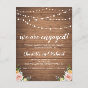 Ländliche Verlobungs-Ankündigungsparty Postkarte