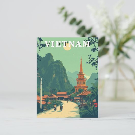 Ländliche Vietnam - Reise - Illustration Postkarte (Stehend Vorderseite)