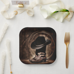 ländliche Vintage-Farm-Cowboy-Stiefel Western-Land Pappteller