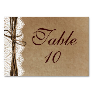 Ländliche Vintage-Papier-Hochzeitstischkarten Tischnummer