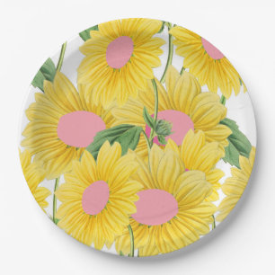 Ländliche Vintage-Rosa Große Sonnenblumen Moderne Pappteller
