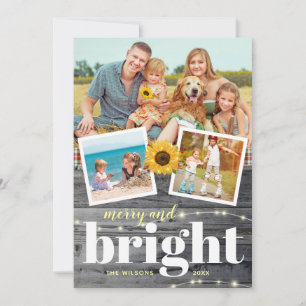 Ländliche Vintage-Sonnenblumen-Familien-Fotocollag Feiertagskarte