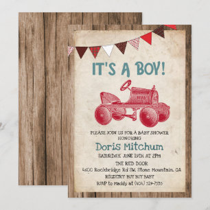 Ländliche Vintage-Traktor-Junge-Baby-Shower-Einlad Einladung