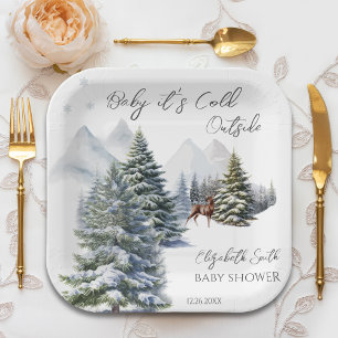 Ländliche Wald Baby Shower für ein Reh-Mädchen Pappteller