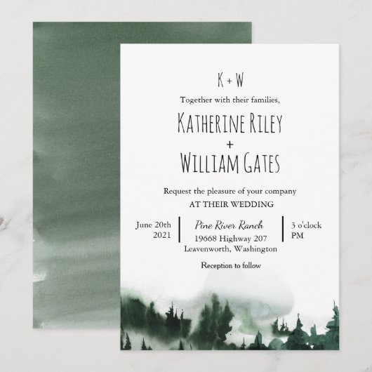 Ländliche Wald Berg Hochzeitseinladung Einladung (Vorne/Hinten)
