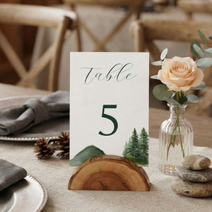 Ländliche Wald Bergwald Kiefern Hochzeit Tischnummer