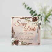 Ländliche Wald Federn und Florale Blüten Save The Date (Stehend Vorderseite)