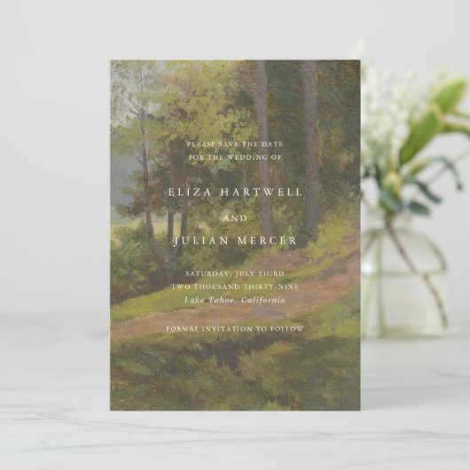 Ländliche Wald-Hochzeit Elegant Save The Date (Stehend Vorderseite)