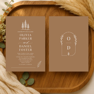 Ländliche Wald-Hochzeit mit einfacher Linienkunst Einladung