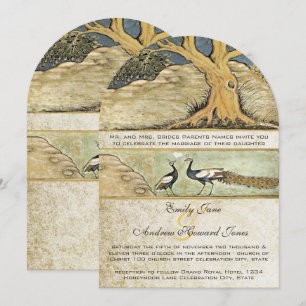 Ländliche Wald-Pfau-Hochzeitseinladung Einladung