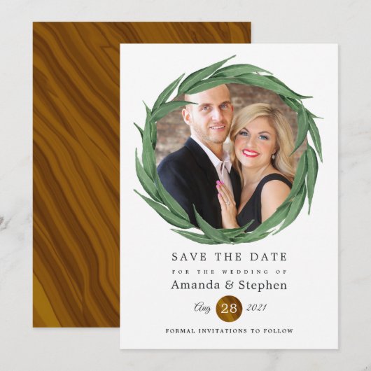 Ländliche Waldhochzeit mit Grün Save The Date (Vorne/Hinten)