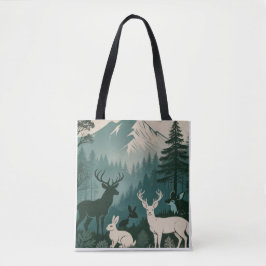 Ländliche Waldtiere Hirsch Kaninchen Berg Szene Tasche