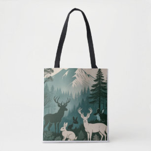 Ländliche Waldtiere Hirsch Kaninchen Berg Szene Tasche