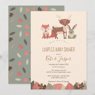 Ländliche Waldtiere Paare Wald Baby Shower Einladung