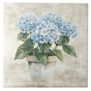 Ländliche Wasserfarbe Blaue Hortensie  Fliese