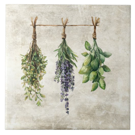Ländliche Wasserfarbe Kräuter Blumen  Fliese (Vorderseite)