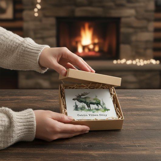 Ländliche Wasserfarben-Elchhütte Wald Glasuntersetzer