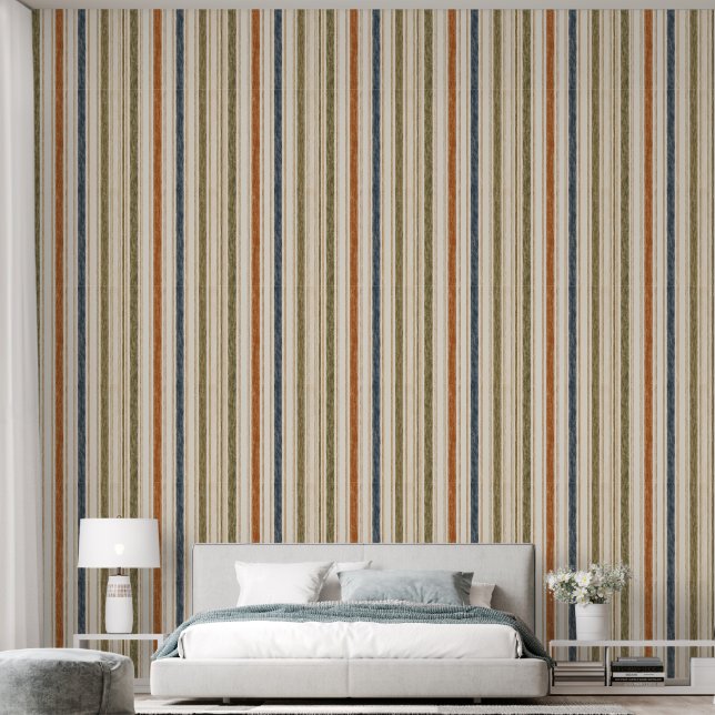 Ländliche Wasserfarben-Gestreifte Tapete (Schlafzimmer)