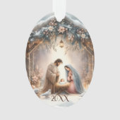 Ländliche Weihmachtskrippe mit Winterblumen Karte Ornament (Vorderseite)