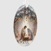 Ländliche Weihmachtskrippe mit Winterblumen Karte Ornament (Vorderseite)