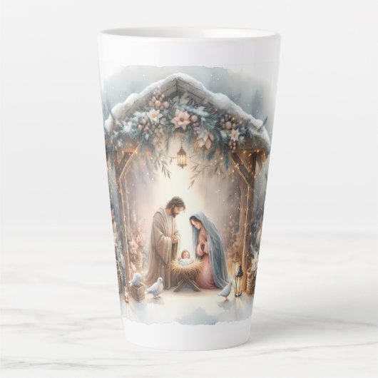 Ländliche Weihmachtskrippe mit Winterblumen Milchtasse (Vorderseite)
