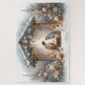 Ländliche Weihmachtskrippe mit Winterblumen Puzzle (Vertikal)