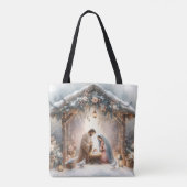 Ländliche Weihmachtskrippe mit Winterblumen Tasche (Rückseite)