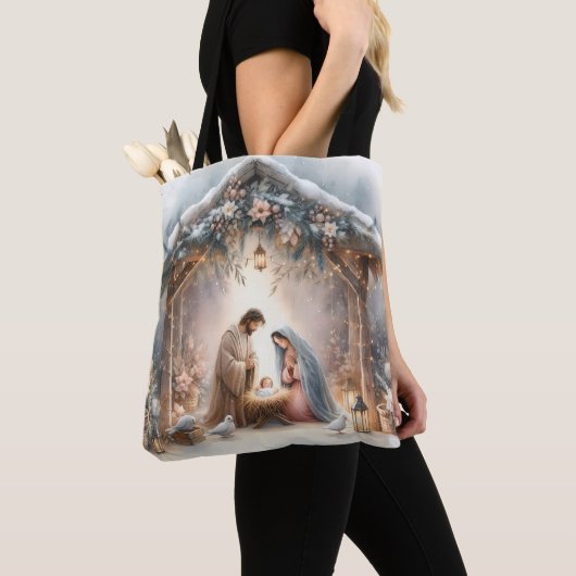 Ländliche Weihmachtskrippe mit Winterblumen Tasche (Von Nahem)