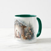 Ländliche Weihmachtskrippe mit Winterblumen Tasse (VorderseiteRechts)