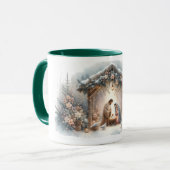 Ländliche Weihmachtskrippe mit Winterblumen Tasse (Vorderseite Links)