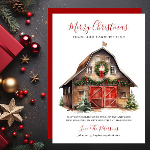 Ländliche Weihnachts-Barn-Bauernhof-Weihnachten Feiertagskarte