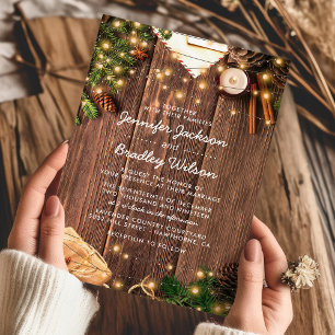 Ländliche Weihnachts-Hochzeit im rustikalen Stil Einladung