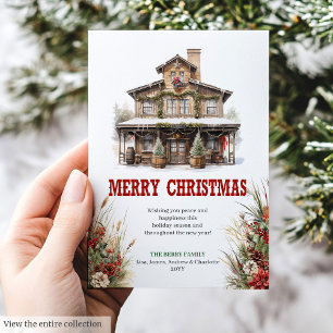 Ländliche Weihnachtsgrußkarte im Farmhouse-Stil zu Feiertagskarte