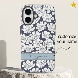 Ländliche weiße Blumen Skizze Blauschattierung Ben iPhone 16 Hülle