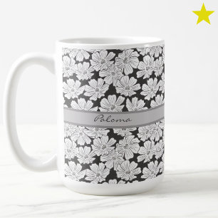 Ländliche weiße Blumen Skizze Schwarz Grau Benutze Kaffeetasse