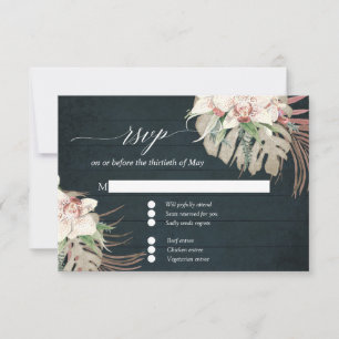 Ländliche Weiße Orchidee Tropische Blumen Navy Hol RSVP Karte