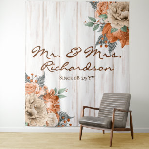 Ländliche weiße Scheune Holz orange Blumenhochzeit Wandteppich
