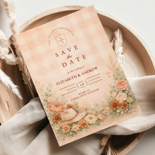 Ländliche Western-Blush-Blumenhochzeit Save The Date