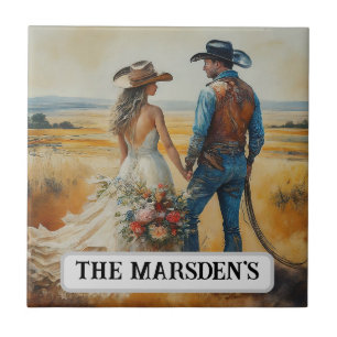 Ländliche Western-Hochzeit Aquarell Fliese