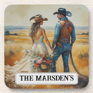 Ländliche Western-Hochzeit-Aquarell Getränkeuntersetzer