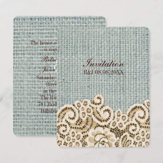 ländliche westliche Hochzeit in beige mit Spitze u Einladung (Vorne/Hinten)