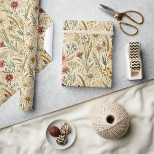 Ländliche Wiesenblumen mit Weizen und Wildblumen Geschenkpapier