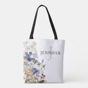 Ländliche Wiesenwildblumen-Monogramm Tasche