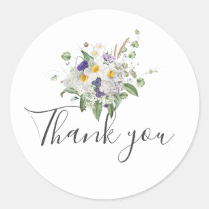 Ländliche Wildblumen Grün Posy Dankeschön Geschenk Runder Aufkleber