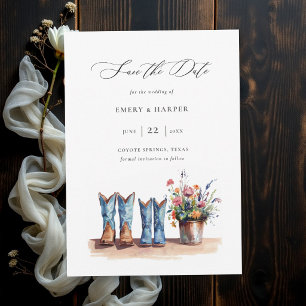Ländliche Wildblumen Jeansstiefel Rustikale Hochze Save The Date