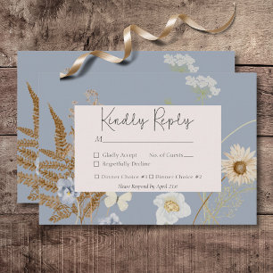 Ländliche Wildblumen Monogramm Staubblau RSVP Karte
